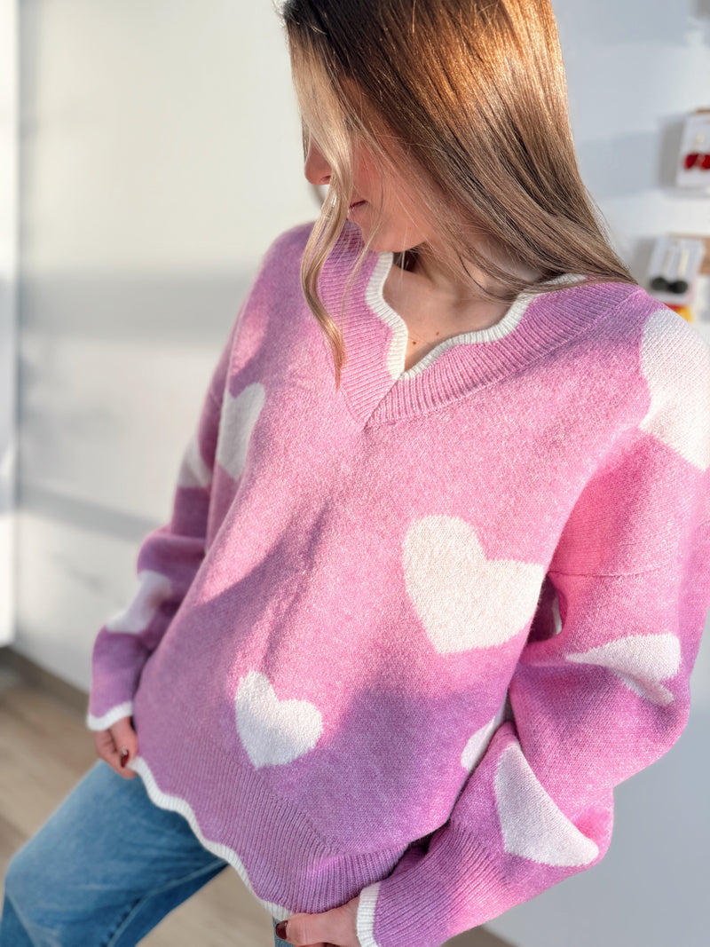 Purple Hearts Scalloped Sweater