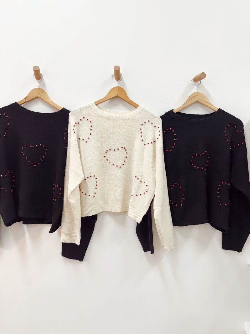 Heart Rhinestone Sweater